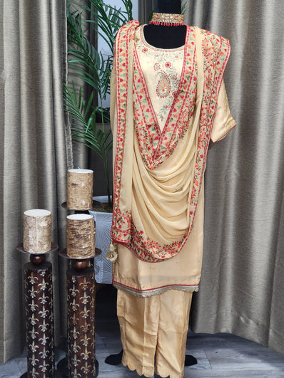 Party wear Pant Suit in Dark beige   Color