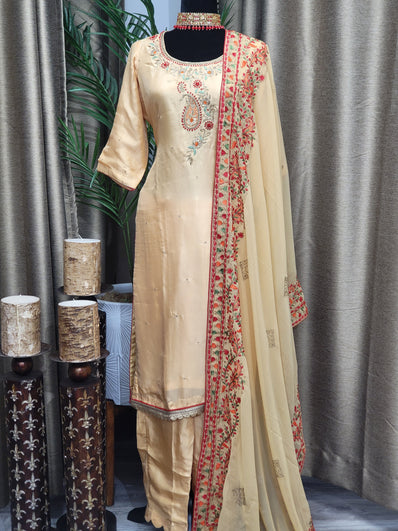 Party wear Pant Suit in Dark beige   Color