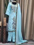 Designer Partywear Readymade Suit Light Blue