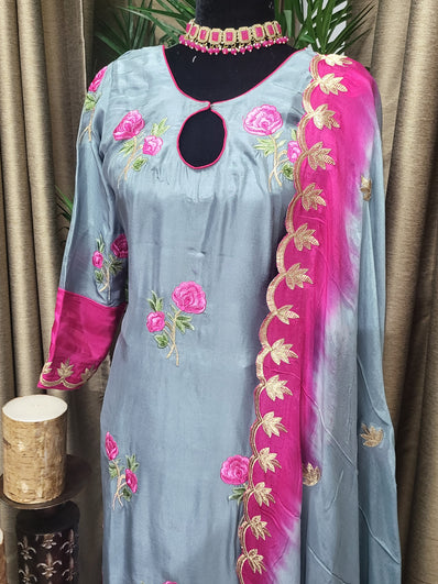 SSL4 Dual Tone Pant Suit in  Hot Pink and Grey - Ladies