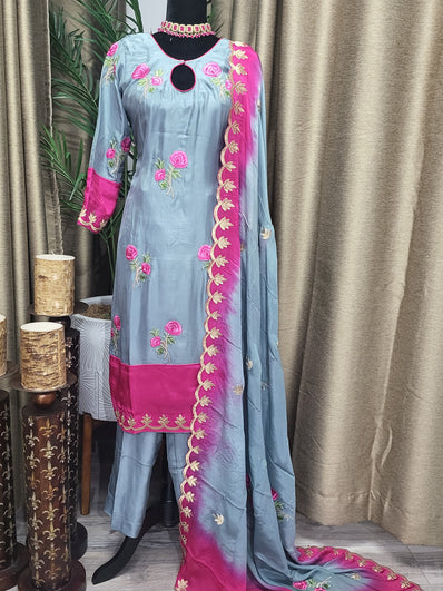 SSL4 Dual Tone Pant Suit in  Hot Pink and Grey - Ladies