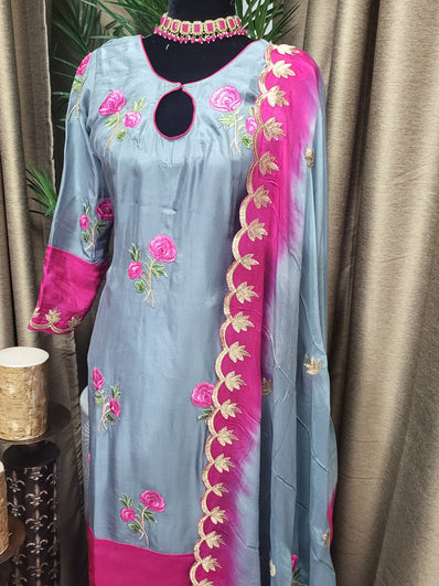 SSL4 Dual Tone Pant Suit in  Hot Pink and Grey - Ladies