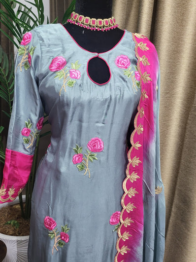 SSL4 Dual Tone Pant Suit in  Hot Pink and Grey - Ladies