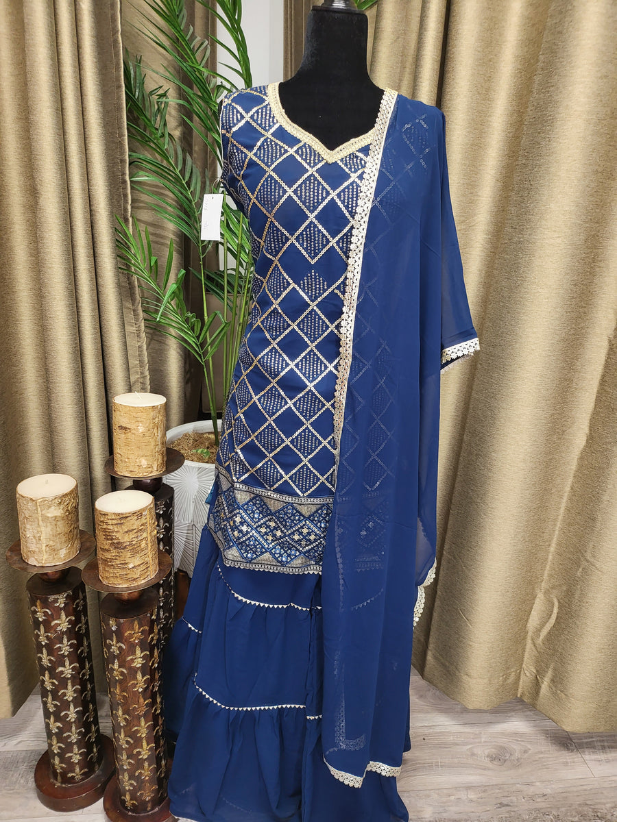 Party wear Sharara suit in Navy  Color