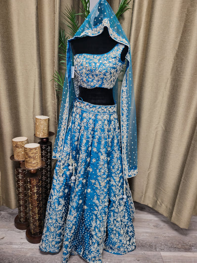 Partywear Lehenga in Turquoise Blue Color