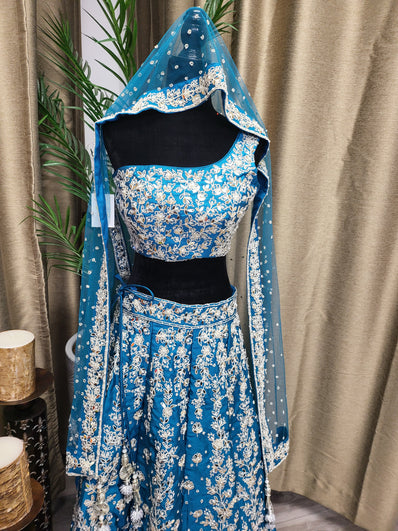 Partywear Lehenga in Turquoise Blue Color