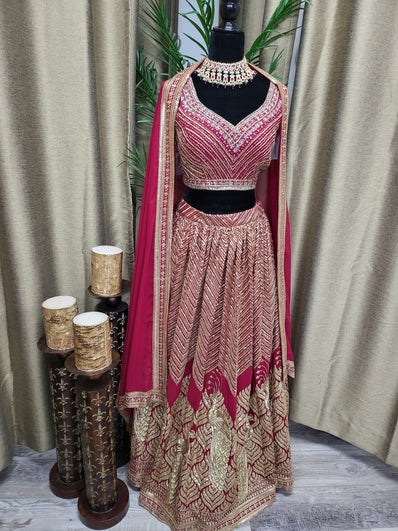 Partywear Lehenga in Hot Pink Color