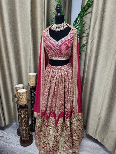 Partywear Lehenga in Hot Pink Color