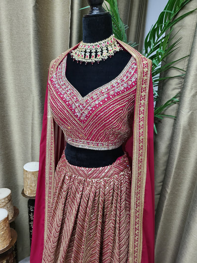 Partywear Lehenga in Hot Pink Color