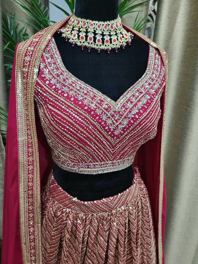 Partywear Lehenga in Hot Pink Color