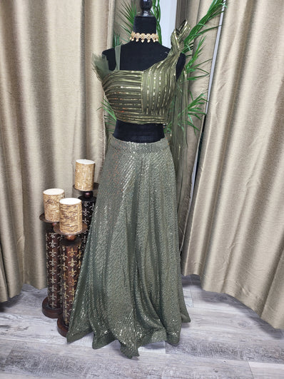 Partywear Lehenga in Olive Color