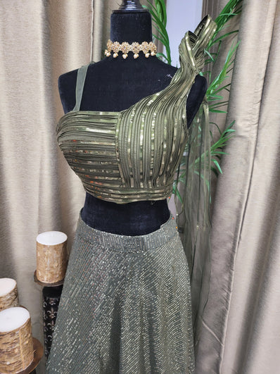 Partywear Lehenga in Olive Color