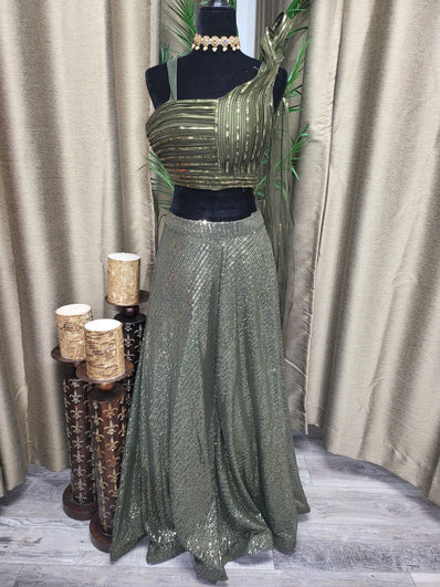 Partywear Lehenga in Olive Color