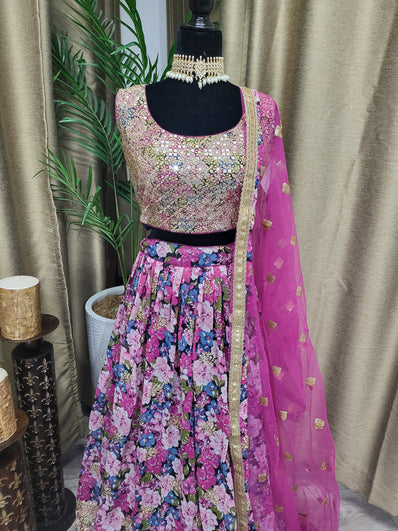 Partywear Lehenga in Pink Color