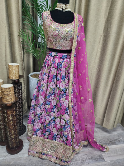 Partywear Lehenga in Pink Color