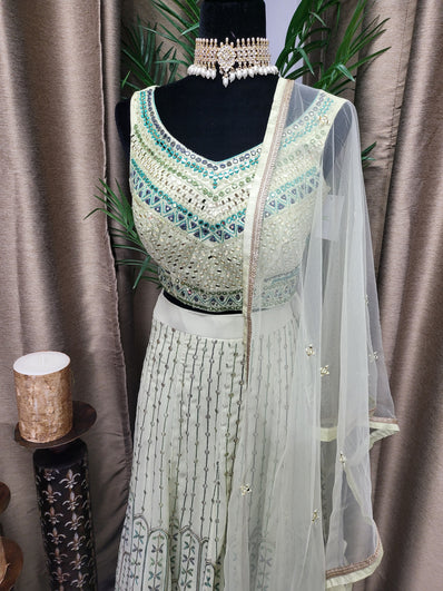 Partywear Lehenga in Light Green Color