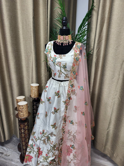 Partywear Lehenga in White Color