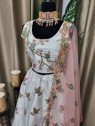 Partywear Lehenga in White Color