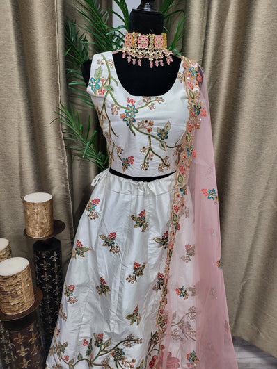 Partywear Lehenga in White Color