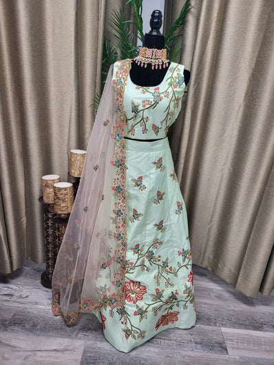 Partywear Lehenga in Light Seafoam Green Color