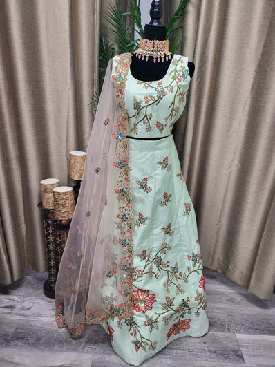 Partywear Lehenga in Light Seafoam Green Color
