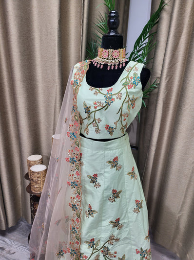 Partywear Lehenga in Light Seafoam Green Color