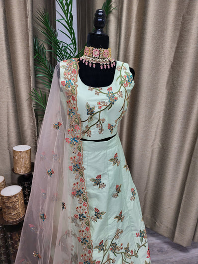 Partywear Lehenga in Light Seafoam Green Color