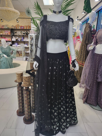 Partywear Lehenga in Black  Color