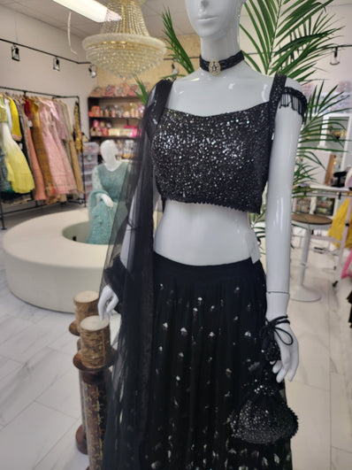 Partywear Lehenga in Black  Color