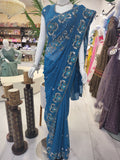 Party wear Saree in Turqouise Blue  Color