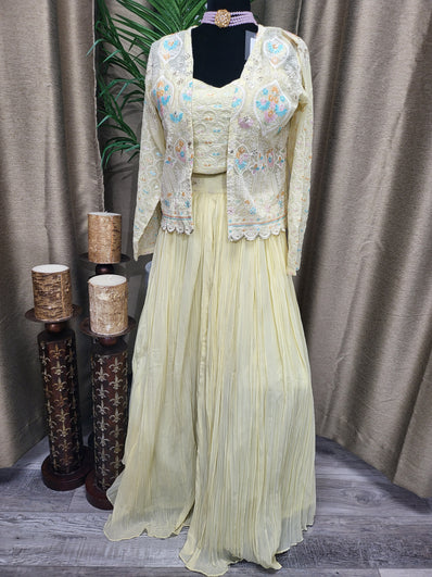 Semiformal Lehenga in Light Yellow Color