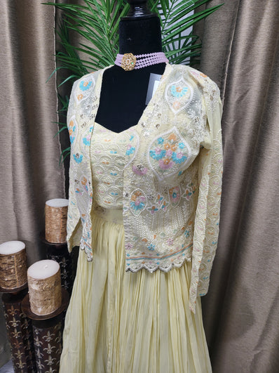 Semiformal Lehenga in Light Yellow Color