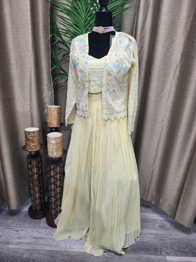 Semiformal Lehenga in Light Yellow Color