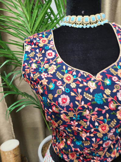 Party wear Lehenga in Navy Blue and Sky Blue Color