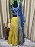 PLH50 Party wear Lehenga in Blue and Mustard Yellow Color