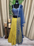 PLH50 Party wear Lehenga in Blue and Mustard Yellow Color