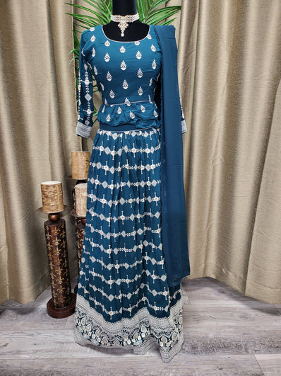 Party wear Lehenga in Peacock Blue Color