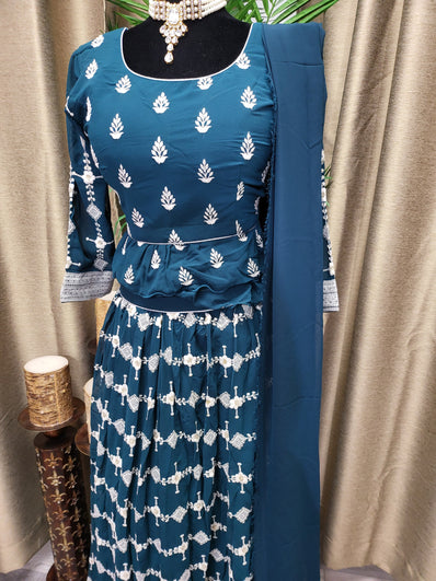 Party wear Lehenga in Peacock Blue Color