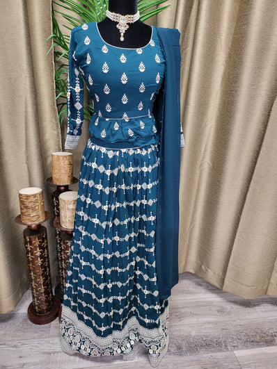 Party wear Lehenga in Peacock Blue Color