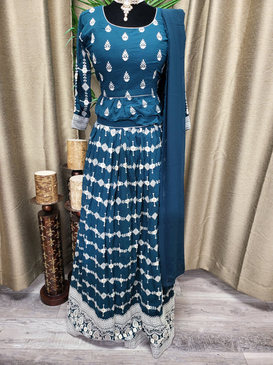 Party wear Lehenga in Peacock Blue Color