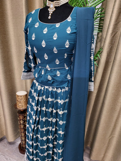 Party wear Lehenga in Peacock Blue Color