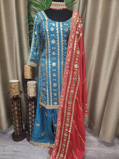 Party wear Palazzo Suit in Blue Color