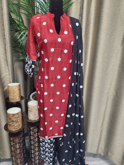 Red Pant Suit with Contrast Dupatta