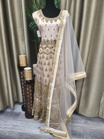 Party wear Anarkali Suit in Beige  Color