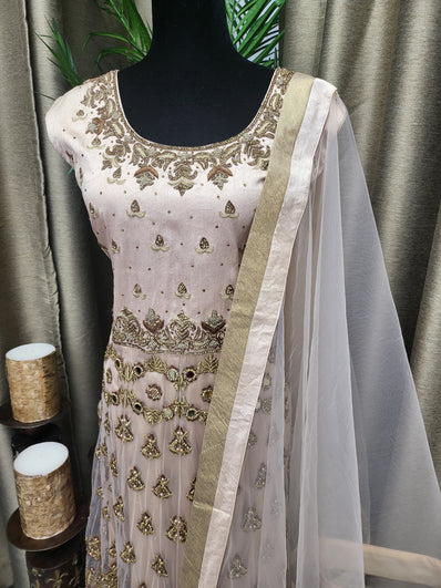 Party wear Anarkali Suit in Beige  Color