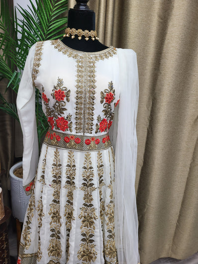 Party wear Anarkali Suit in White Color