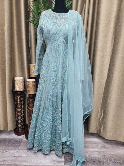 Party wear Anarkali Suit in Aquamarine  Color