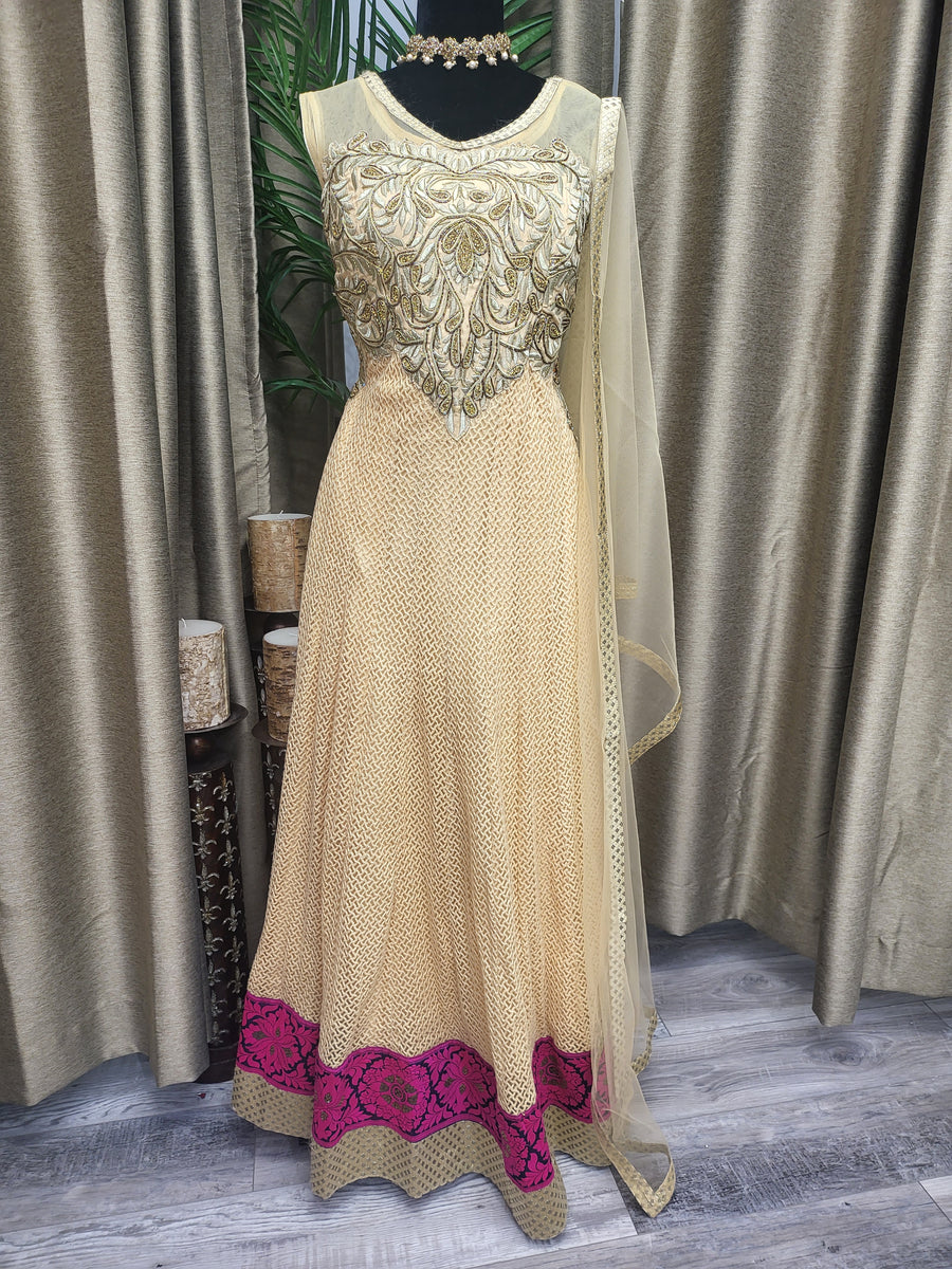 Party wear Anarkali Suit in Khaki    Color --PAK14