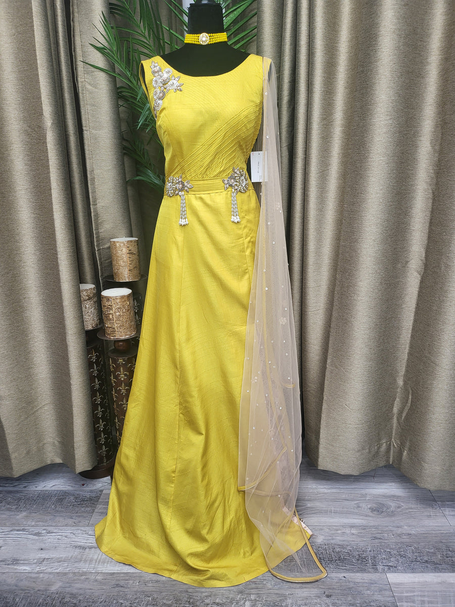 Party wear Anarkali Suit in Mustard Color --PAK10