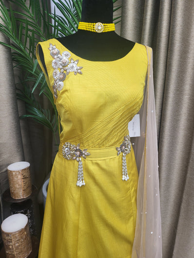 Party wear Anarkali Suit in Mustard Color